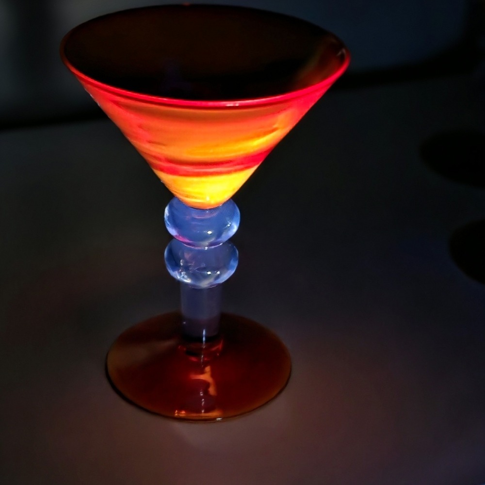 Set of 4 Small Amberina Martini Glasses Cadmium Red Orange Yellow - Picture 2 of 7